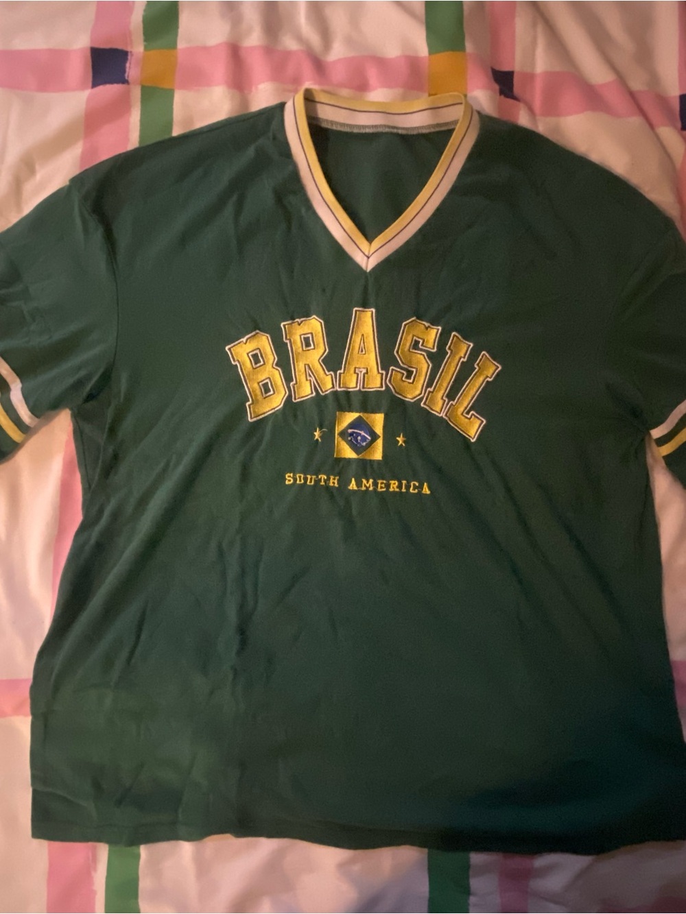 One of a kind Brasil Green Kids V-Neck Tee with Yellow Trim